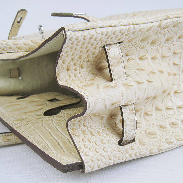High Quality Fake Hermes Birkin 35CM Crocodile Head Veins Leather Bag Cream 6089 - Click Image to Close